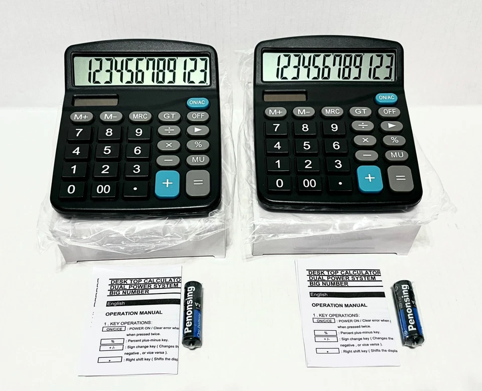 NEW 2-Pack: 12-Digit Dual Power Desktop Calculator Large LCD Display Big Button! - Image 1 of 1