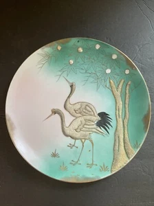 Vintage JAPAN -Sterling China Porcelain Raised Textured Pastels Crane Wall Plate - Bild 1 von 12