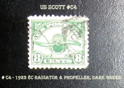 A Great Airmail US Stamp # C4 - 1923 8c Radiator & Propeller, dark green - Image 1 of 2