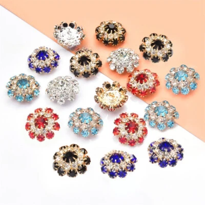 10X Rhinestone Crystal Buttons Glitter Flower Craft for Shoes Overcoat Decor DIY - Image 1 of 4