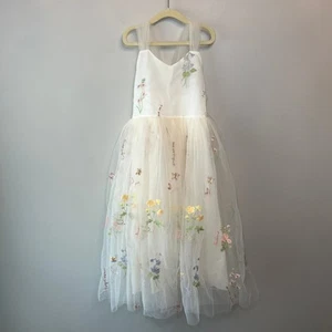 2Bunnies Enchanted Floral Embroidered Tulle Flower Girl A-line Dress Size 5T - Picture 1 of 6