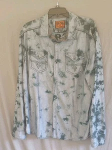 Rock Revival Button Down Long Sleeve Embroidered Western Blue Men's XL - Picture 1 of 5