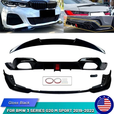 For BMW 3 Series G20 M Sport 2019-22 Front Splitter Spoiler Diffuser Gloss Black Foto 1 de 4