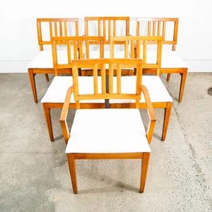 Mid Century Modern Dining Chairs Set 6 Solid Oak White Armchairs Captain Vintage - Picture 1 of 12