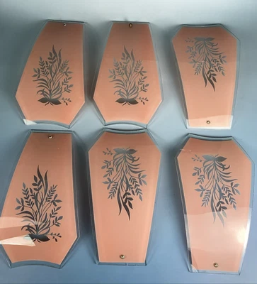 Touch Lamp Glass Replacement Shade Panels Etched Pink w/Brass Bolts SET of 6 - Image 1 of 4