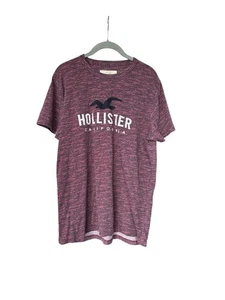 HOLLISTER Spell Out Cotton Crewneck T-Shirt Size Large Burgundy Black Space Dyed - Bild 1 von 5