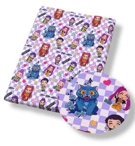 Lila Katze Dämonenband Kpop Slayer Jäger 100% Baumwollstoff Polyester 50x145CM - Bild 1 von 1