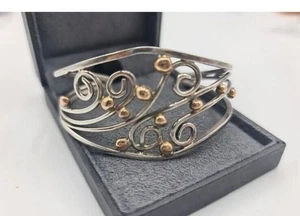 925 silver open scroll cuff bracelet bronze bobbles / unmarked - TESTED - Picture 1 of 7