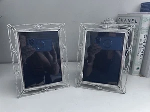 Pair Vintage Silver Metal Photo Frames ‘Bow & Rope Design’ 5”x7” - Picture 1 of 5
