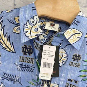Camisa Hawaiana Wes and Willy Azul Notre Dame L Manga Corta Abotonada Floral Nueva con Etiquetas - Imagen 1 de 8