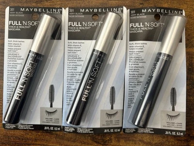 Maybelline Full 'N Soft Washable Mascara, Very Black 301, 0.28 fl oz 3 Pack - Image 1 of 3