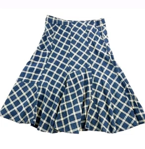 Falda Lauren Jeans Ralph Lauren Azul a Cuadros Mezcla de Lino Midi Gorded Paneled Talla 6 - Imagen 1 de 10