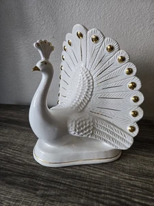 Mid-Century Capodimonte Style Porcelain Peacock Hollywood Regency White and Gold - Imagen 1 de 19
