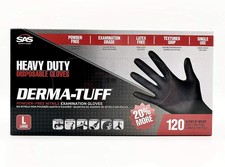SAS Safety Dermatuff 66583 Heavy Duty Disposable Nitrile Gloves, Black - 1200 Count