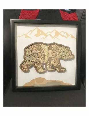 Bear Mandala 3D Layered Art in 12" x 12" Shadow Box - Image 1 of 3