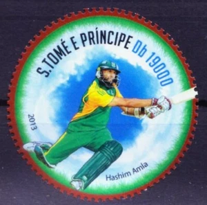 Santo Tomé 2013 MNH, Hashim Amla, raro redondo deportivo cricket [Zw] - Imagen 1 de 1