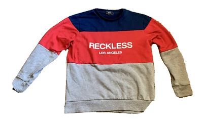 Sudadera con capucha cuello redondo Young & Reckless - roja, blanca y azul - talla grande para hombre (L) Foto 1 de 3