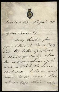 1871 ALFRED Duke of Edinburgh, AUCKLAND - NEW ZEALAND to Sir Henry Ponsonby - Picture 1 of 2