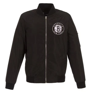 NBA Brooklyn Nets Lightweight Nylon Bomber Jacket Embroidered Logo Black - Picture 1 of 3