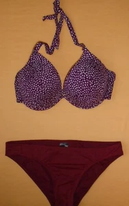 Next Sienna Floral Bikini padded halter 32F/G berry briefs Size 8 New Tags BNWT - Picture 1 of 4