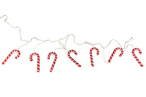 Vintage 7 Plastic Candy Cane Mold Christmas Holiday String Lights 7.5” Works - Picture 1 of 3