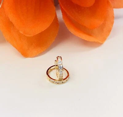 10K Real Yellow Gold CZ Small Dainty Little Huggie Earrings Baby Women Men 9x9mm - Image 1 of 4