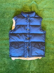 VTG WOOLRICH Size Medium Mens Down Filled Puffer Vest Full Zip Blue Insulated - Picture 1 of 5