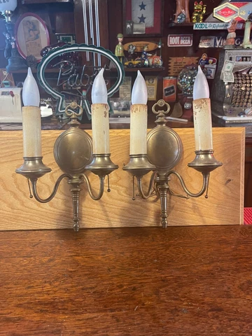 Pair of Antique two arm BRONZE Wall Sconce Light Fixtures Cover