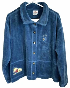 Disney Store Winnie The Pooh FLEECE JACKET Coat Honey & Bees Womens XL Blue VNTG - Picture 1 of 14