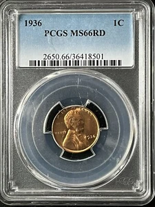 1936 1C RD Lincoln Wheat One Cent PCGS MS66RD 36418501 - Picture 1 of 2