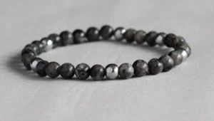 LARVIKITE & SILVER HEMATITE 6MM BRACELET ~ 7" ~ 18CM - Picture 1 of 1