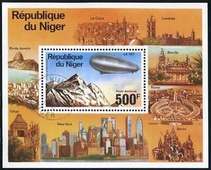 Niger C278,CTO.Michel Bl.14. Zeppelin-75,1976.Zeppelins over Swiss Alps. - Picture 1 of 1
