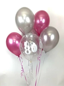 30 Hot Pink, Silver and 80th Aged Range Pearlised Latex Balloons - Picture 1 of 1