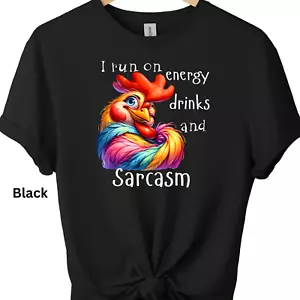 Lustiges T-Shirt Huhn grafischer Druck Unisex Neuheit I Run on Energy Drinks - Bild 1 von 15