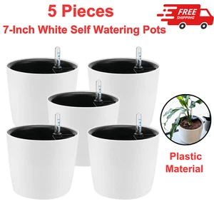 5 Pack 7 Inch Self Watering Planter for Indoor Plants w/ Level Indicators, White - Picture 1 of 8