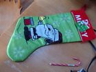 Peanuts Christmas Stocking Santa Snoopy Green & Red "Be Merry" 19" Long NWT