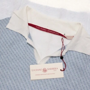Luciano Barbera NWT Short Sleeve Polo Shirt Size 50 US M White/Blue Cotton Cash - Picture 1 of 9