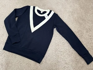 Felpa pullover girocollo J Crew donna taglia small blu navy/bianco nuova con etichetta - Foto 1 di 5