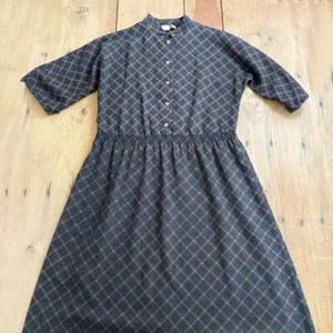 Vintage Melissa Lane Wool Blend Dress Women's M Brown Checked Midi - Picture 1 of 11