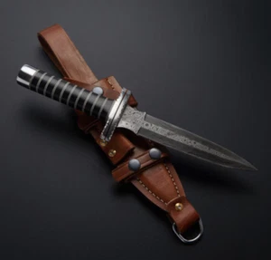 Custom Handmade Damascus Steel dagger Knife Full Tang dagger With Leather Sheath - Picture 1 of 3