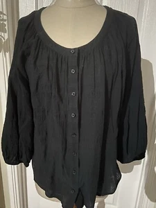 🌿PREVIEW Womens Top Sz 14 Black Round Neck Elbow Length Sleeve Blouse Top - Picture 1 of 4