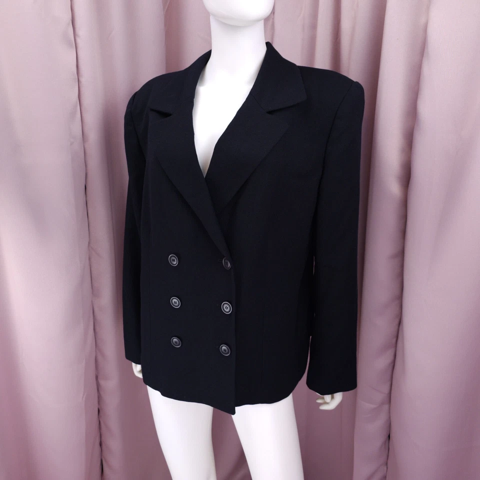 '90s Y2K Rena Rowan Women's Black Wool Double Breasted Blazer Jacket 16W - Image 1 of 4