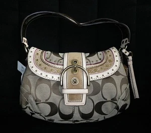 NWT COACH SOHO KHAKI SIGNATURE C STUDDED STITCHED VACHETTA FLAP HOBO BAG PURSE - Picture 1 of 1
