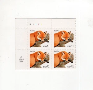 SC# 3036 - 1998 $1.00 Red Fox - Plate Block of 4 - Mint Never Hinged ST3261 - Picture 1 of 3