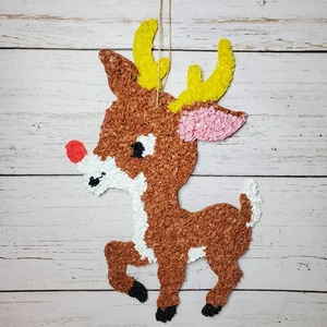 Rudolph Rentier mit roter Nase geschmolzen Kunststoff Popcorn Weihnachten 20" Wanddeko Vintage - Bild 1 von 8