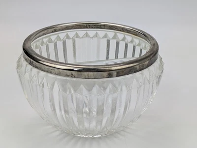 Tigela de prato vintage vidro prensado transparente folheada a prata aro 2 seções dividido relish - Imagem 1 de 4