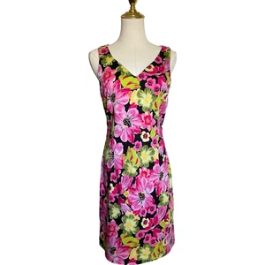 Lily Women's Medium Pink Floral Dress Sleeveless V-Neck Garden Spring Party - Picture 1 of 11