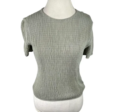 Vintage Giorgio Armani Rib puckered texture top Gray Crop Chic Size IT 42 US 6 - Image 1 of 4