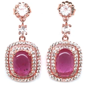 Thai Handmade 6 x 9 mm. Pink Ruby, Topaz & Zircon Earrings - Picture 1 of 4