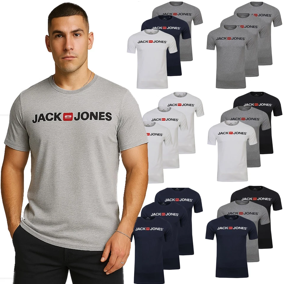 JACK & JONES Herren-T-Shirt mit Corp-Logo, 3er-Pack - Bild 1 von 4